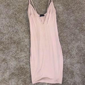 Cream/Tan Body Con Strappy Dress
